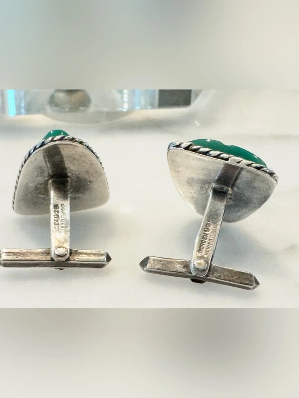 Vintage Green Jade-style Stone Set in Sterling Silver Cufflinks